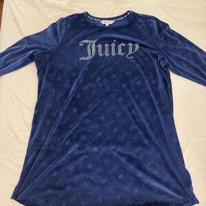 Juicy Couture Navy Blue Velour Sleep Top with Logo Trim